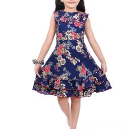 CHANDRIKA Girls Blue Viscose Rayon Dresses-image-33