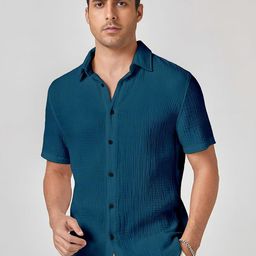 TIGER SNAKE Textured Spread Collar Comfort Casual Shirt-image-45