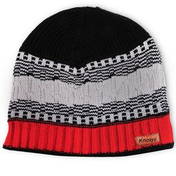 Knotyy Men Black & Red Self Design Beanie-picture-10