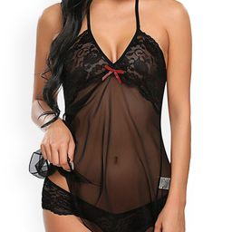 Xs and Os Net Halter Neck Self Design Baby Doll-picture-10