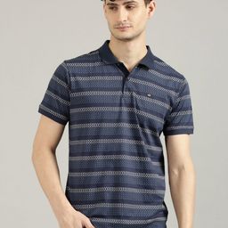 Joven Men Striped Polo Collar Cotton T-shirt-image-22
