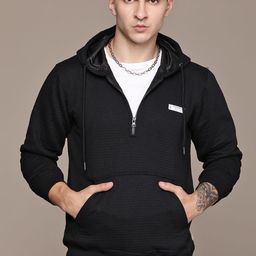 The Roadster Lifestyle Co. Solid Brand Printed Hooded Half Zipper Sweatshirt-54