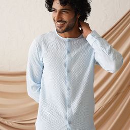 Indian Needle Men Classic Collarless Textured Solid Cotton Casual Shirt-image-56