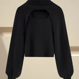 Alamode By Akanksha Women Black Marame Two Piece Sweater Set-image-4