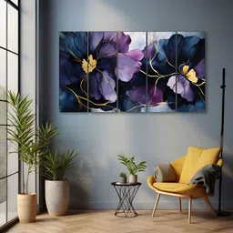 The Castle Decor Purple & Yellow 5 Piece Wood Floral and Botanical Wall Paintings-image-85