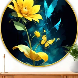 Myntra Elegant Homes Teal Blue & Yellow Floral And Botanical Wooden Wall Art-picture-5