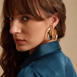 Kazo Gold Plated Contemporary Hoop Earrings-image-5