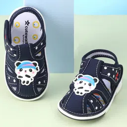Cute Walk by Babyhug Slip On Sandals with Velcro Closure & Panda Applique - Blue-picture-31