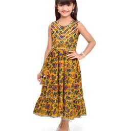 Teentaare Cotton Sleeveless Ethnic Dresses With Floral Print - Yellow-picture-33