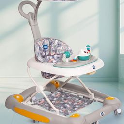 Mee Mee Premium Baby Walker with Rocker & Rocking Walker 3 Level Height Adjustment (Grey)-2