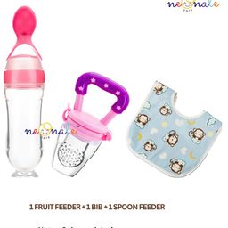 NeonateCare Baby Fruit Feeder Pacifier (1 Pcs) with 1 PCS Silicone Baby Food Dispensing Spoon 90ml and 1 pcs Baby bib (Multi color)-13