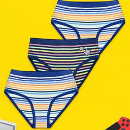 XY Life Pack Of 3 Striped & Shimmer Star Printed Panties - Blue & Yellow-image-62