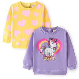 Babyhug Cotton Knit Full Sleeves Sweatshirts With Unicorn & Hearts Print Pack of 2 - Purple & Yellow-image-98