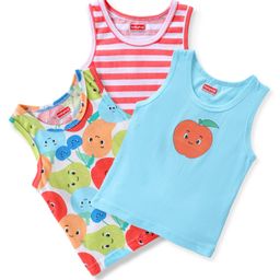 Babyhug 100% Cotton Knit Sleeveless Sandos with Striped & Animal Print  Pack of 3 - Multicolour-image-50