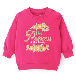 Doodle Poodle 100% Cotton Light WeightLooper Knit Full Sleeves Sweatshirt with Foil & Floral Print - Dark Pink-image-21