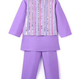 Saka Designs Taffeta Woven Full Sleeves Solid Colour Kurta Pyjama Set with Sequinned Nehru Jacket - Mauve-image-48