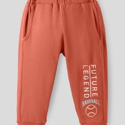 Zero Interlock Knit Full Length Lounge Pants with Text Print - Orange-picture-0