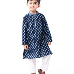 Babyhug CottonWoven Full Sleeves Ikat Printed Kurta - Navy Blue-picture-25