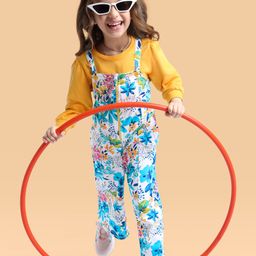 Ollington St.100% Cotton Printed Dungaree & Full Sleeves Inner Top - Multicolour & Yellow-image-50