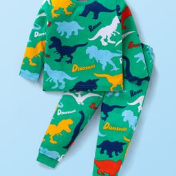Babyhug Cotton Knit Full Sleeves Night Suit with Dino Print - Green-image-68