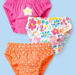 Babyhug Single Jersey Knit Antibacterial Panties With Polka Dots & Floral Print Pack Of 3 - Pink Orange & White-image-93