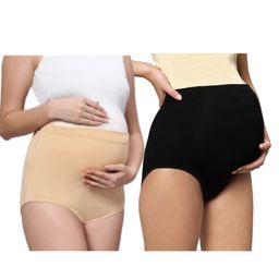TUMMY Bamboo Cotton Pack Of 2 Solid High Waist Maternity Panty - Multi Colour-image-2
