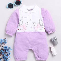 Wonderchild Interlock Full Puffed Sleeves Bunny Patch Embroidered Romper - White & Mauve-image-123