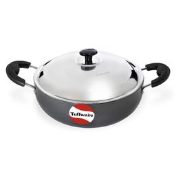 Tuffwaire Hard Anodized Deep Kadhai with Stainless Steel Lid, Non-stick Cooking Pot, Heat-resistant Bakelite Handles, 12inch/2.5 litre-image-3