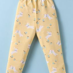 Simply Cotton Lycra Knit Full Length Leggings With Bunny & Floral Print - Yellow-image-53