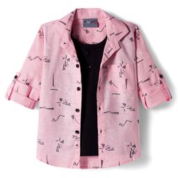Dapper Dudes Full Sleeves Abstract Printed Shirt With Attached Tee - Pink-picture-37