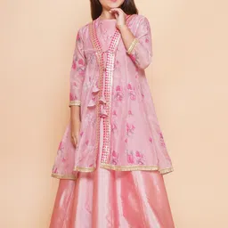 Bitiya by Bhama Girls Floral Printed Sequinned Ready to Wear Lehenga & Blouse with Shrug-36