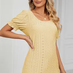 KPOP Women Round Neck Self Design Top-image-10