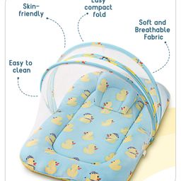 Babyhug Cotton Bedding Set with Mosquito Net Duck Print- Blue image 3