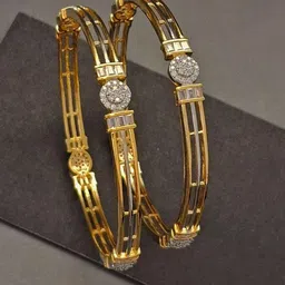 Zevarly Set Of 2 Gold-Plated American Diamond Stone-Studded Bangles-11