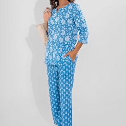 FEATHERS CLOSET Floral Printed Pure Cotton Round Neck Top With Trousers Co-Ords-image-65