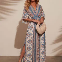 Routes by All About You Women Ethnic Motifs Print Kaftan Midi Dress-image-85