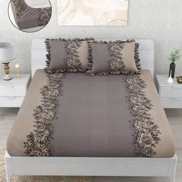 Myntra Elegant Homes Brown Floral Fitted 300 TC King Bedsheet Set 1.82 m x 1.98 m x 8 cm-image-84
