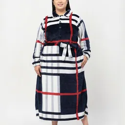 KLOTTHE Plus Size Printed Full Sleeve Woolen Bath Robe With Belt-picture-6