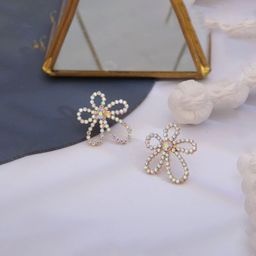 Bienvene Silver-Plated Rhinestone Floral Shaped Drop Earrings-26