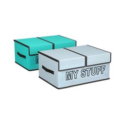 Aura Grey & Green 2 Pieces Printed Double Lid Drawer Organisers-14