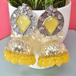 MEIRA JEWELLERY Silver-Plated Stones Studded & Beaded Oxidised Dome Shaped Jhumkas-picture-44