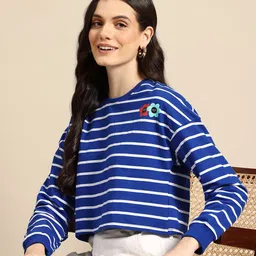 Mast & Harbour Women Striped Crop Sweatshirt-picture-25