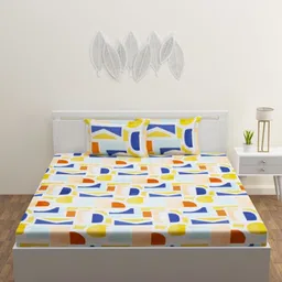 HOME AFFAIRS White & Blue Geometric 160 TC Queen Bedsheet Set 1.52 m x 2.28 m-image-9