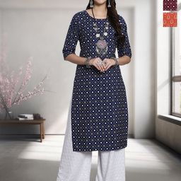 HERE&NOW Selection Of 3 Ethnic Motifs Printed Round Neck Straight Kurta-image-34