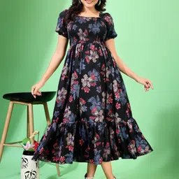 STARWORD Women Floral Printed Cotton Fit & Flared Dress-image-78