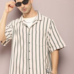 Kook N Keech Men Premium Striped Cuban Collar Relaxed Fit Pure Cotton Casual Shirt-image-28