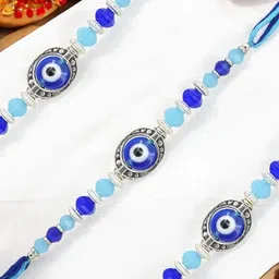 MEIRA JEWELLERY Set Of 3 Artrificial Beaded Thread Rakhis With Roli Chawal Card-26