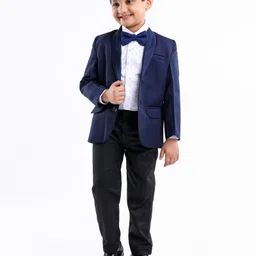 Babyhug Full Sleeves 3 Piece Solid Party Suit - Navy-picture-4