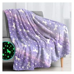 Happy Hues Glow in The Dark Blanket Unicorn Print - Purple-20