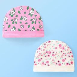 Doodle Poodle 100% Cotton Floral Print Caps Pack of 2 White Pink - Diameter 11 cm-picture-16